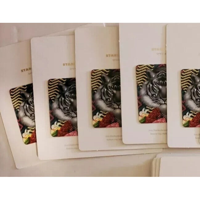 New Lot 5 Starbucks Gift Card Tristan Eaton Limited Edition White Tiger Sumatra