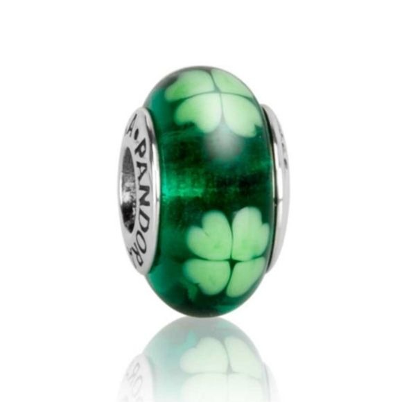 Pandora Green Murano Glass Four Leaf Clover Kiss Me, I'm Irish 790927