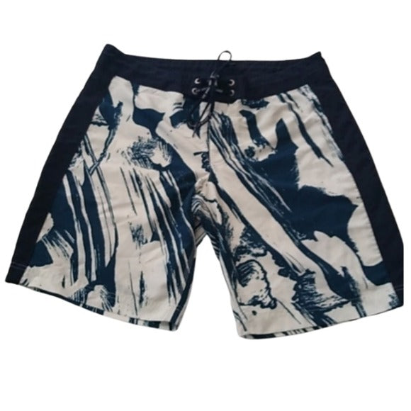 Armani Exchange Board Shorts Swim Trunks,Black/White/Dark Teal, Size Medium