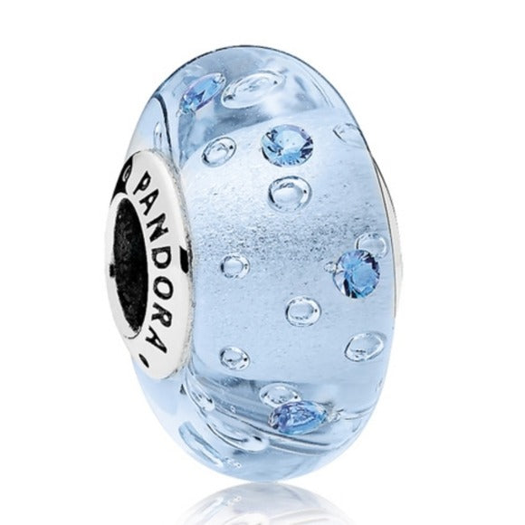 Pandora Retired Sterling Silver Ice Drops Blue Murano Glass Charm - 796365CZB