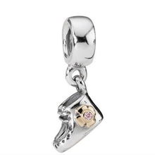 Load image into Gallery viewer, Pandora Sterling Silver + 14K Gold Baby Booty Dangle with Pink Zirconia - 790403pcz

