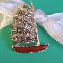 Load image into Gallery viewer, Sterling Silver + Marcasite Sailboat Pendant, 8.55g
