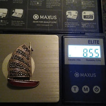 Load image into Gallery viewer, Sterling Silver + Marcasite Sailboat Pendant, 8.55g
