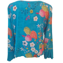 Load image into Gallery viewer, Tropical Mix Resortwear Embellished Blouse, Turquoise/Multi, Size Medium
