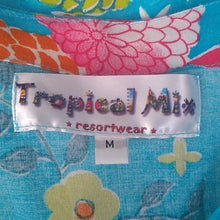 Load image into Gallery viewer, Tropical Mix Resortwear Embellished Blouse, Turquoise/Multi, Size Medium
