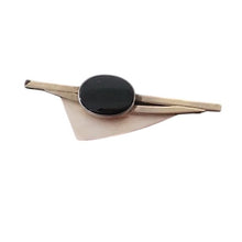 Load image into Gallery viewer, Signed AJV Sterling Vintage Modernist Onyx Gold Plated Geometric Style Brooch Pin
