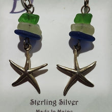 Load image into Gallery viewer, Handcrafted Sterling Silver Starfish Earrings w/ Green, Seafoam &amp; Blue Sea Glass

