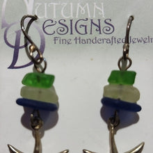 Load image into Gallery viewer, Handcrafted Sterling Silver Starfish Earrings w/ Green, Seafoam &amp; Blue Sea Glass
