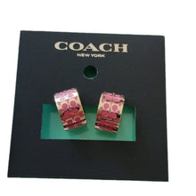 Load image into Gallery viewer, Coach C7770 Signature C Huggies Earrings, Gold/Pink
