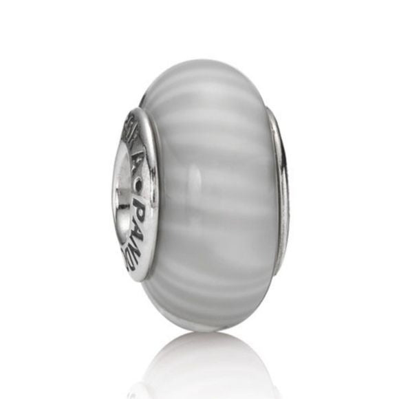 Pandora Sterling Silver Gray Murano Glass Bead w/ Candy Stripes-790686