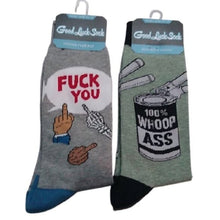 Load image into Gallery viewer, Good Luck Socks Eff U + Open A Can o' Whoop Ass, Sizes 13-17, 2 pair set
