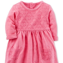 Load image into Gallery viewer, Carter&#39;s Long Sleeved Floral-Lace Cotton Dress, Pink Punch, Newborn
