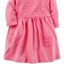 Load image into Gallery viewer, Carter&#39;s Long Sleeved Floral-Lace Cotton Dress, Pink Punch, Newborn
