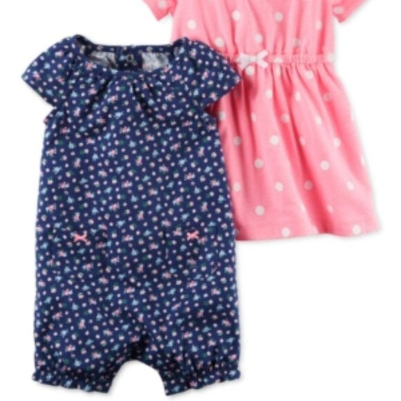 Carter's 2-Pc. Dot-Print Dress & Floral-Print Romper Set, Newborn