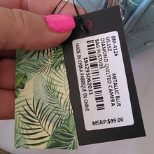 Load image into Gallery viewer, Badgely Mischka Metallic Blue Camera Bag Purse
