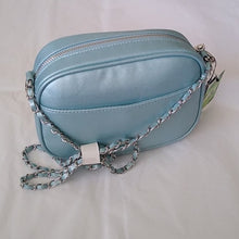 Load image into Gallery viewer, Badgely Mischka Metallic Blue Camera Bag Purse

