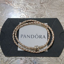 Load image into Gallery viewer, Pandora Moments Double Leather Bracelet, Champagne, 13.8"
