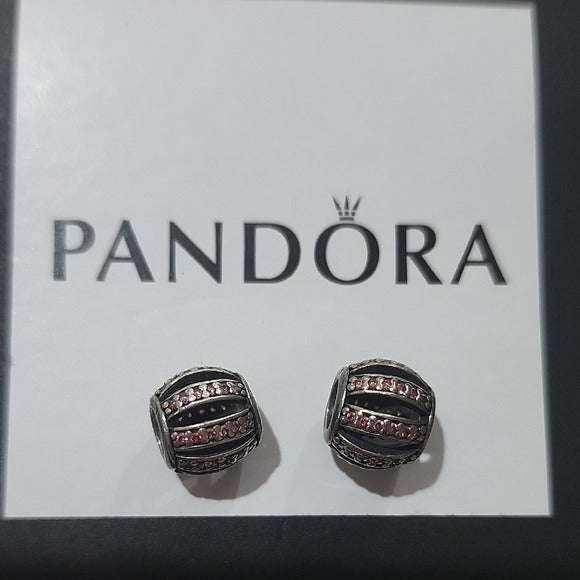 Pandora Sterling Silver Leading Lady Bead w/Salmon Zirconia  791115Czs, Set of 2