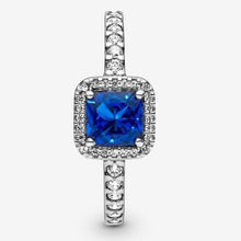 Load image into Gallery viewer, Pandora Blue Square Sparkle Halo Ring 198863c02 size 56
