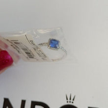Load image into Gallery viewer, Pandora Blue Square Sparkle Halo Ring 198863c02 size 56
