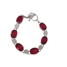 Load image into Gallery viewer, Red Garnet + Sterling Silver Chain Toggle Bracelet, up to 8"
