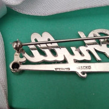 Load image into Gallery viewer, Vintage Basch Sterling PHYLLIS name in Script Brooch Silver with Garnet, 2.89 g
