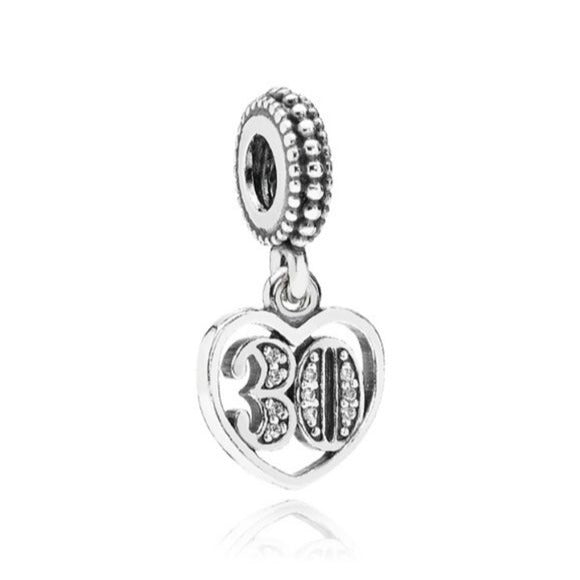 Pandora Sterling Silver 30 Years of Love Dangle Charm w/ Zirconia - 791287cz