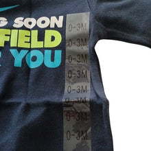Load image into Gallery viewer, Nike Baby "Coming to A Field Near You" One piece in Obsidian Blue, 0-3m
