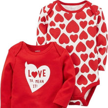 Load image into Gallery viewer, Carter&#39;s 2 Pack Valentine&#39;s Day Bay Onesies Bodysuits Set, Red,  6 Months
