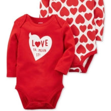 Load image into Gallery viewer, Carter&#39;s 2 Pack Valentine&#39;s Day Bay Onesies Bodysuits Set, Red,  6 Months
