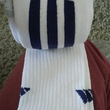 Load image into Gallery viewer, Adidas Men&#39;s Cushioned Crew 3 Stripe Socks - White W/ Black, Red, Blue- 6 Pairs

