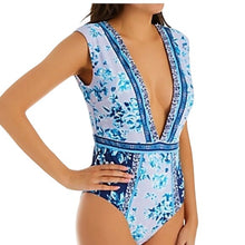 Load image into Gallery viewer, nanette lepore Priya Plunge Swimsuit, Lavender Trails,  10
