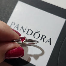 Load image into Gallery viewer, Pandora Ster Silver One Love Stackable Heart Ring w/ Red Synthetic Ruby Size 9.5
