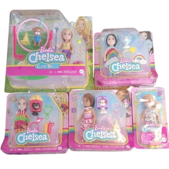 Barbie CHELSEA Animal Lover 5 Dolls + 4 Animals Bundle Set Trainer, Rain…