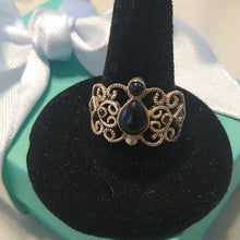 Load image into Gallery viewer, Sterling Silver Onyx + Marcasite Ring, Size 6.5
