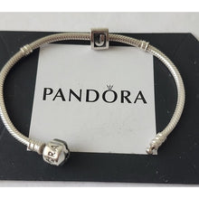 Load image into Gallery viewer, Pandora Sterling Silver 7" Snakechain Starter Bracelet w/ Letter J Charm 790323J
