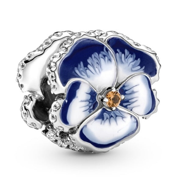 Pandora Sterling Silver Blue Pansy Charm w/Blue + White Enamel - 790777c02