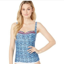 Load image into Gallery viewer, La Blanca The Realist Over the Shoulder Tankini Swim Top, Blue, size 6
