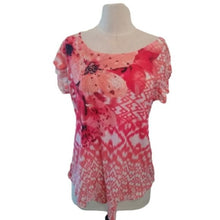Load image into Gallery viewer, World Unity Embellished Floral Top Oranges/Coral/Black/White, Size XL
