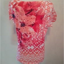 Load image into Gallery viewer, World Unity Embellished Floral Top Oranges/Coral/Black/White, Size XL
