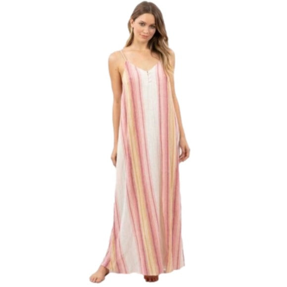 Rip Curl Junior's Golden Days Maxi Dress, Bone/Pinks, Size Medium