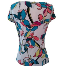Load image into Gallery viewer, Women's Worthington Floral Draped S/S Career Blouse, White Multi, Size Small
