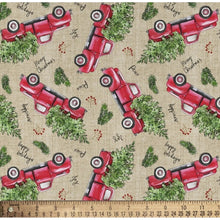 Load image into Gallery viewer, David Textiles 1-Yard Cotton Vintage Red Christmas Trucks Precut Fabric NEW
