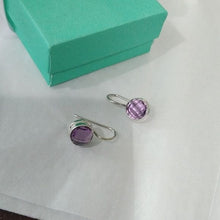 Load image into Gallery viewer, Sterling Silver + Round Amethyst Drop Earrings
