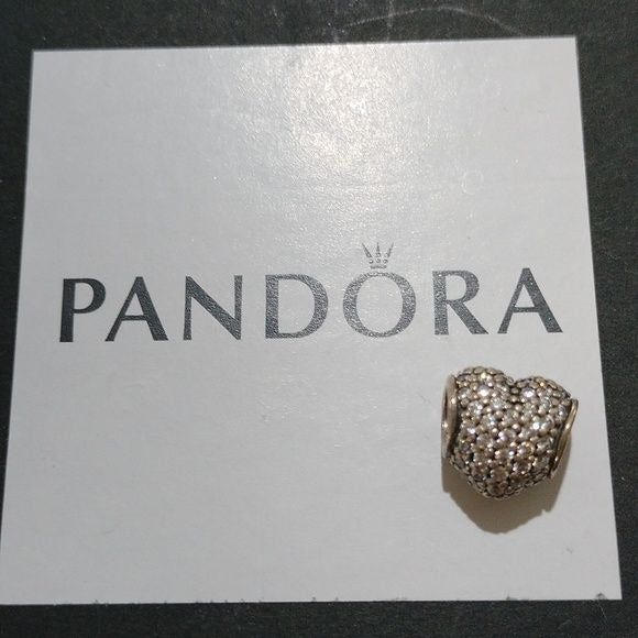 Pandora Retired Sterling Silver Pave Heart Bead with Clear Zirconia - 791052CZ