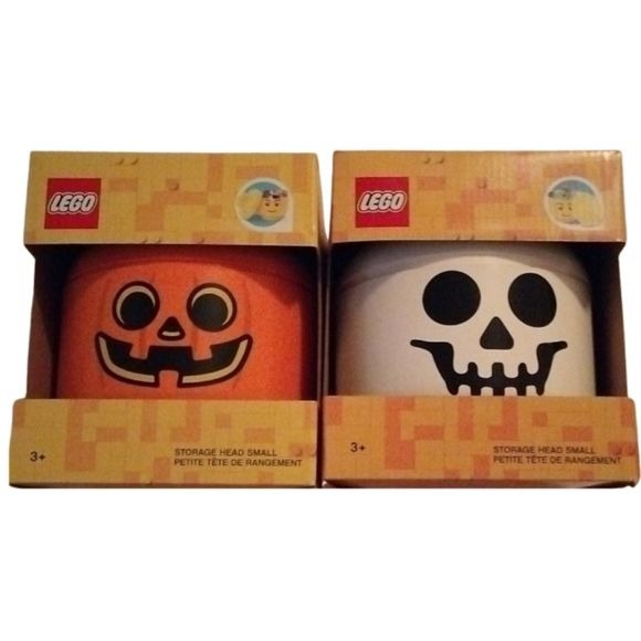 Lego Pumpkin + Skeleton Small Storage Heads Halloween