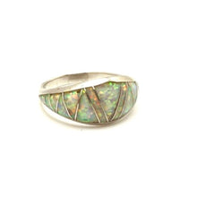 Load image into Gallery viewer, Sterling Silver w/ White Opal Inlay Ring size 8.5 signed RM Robert Mayes Navajo
