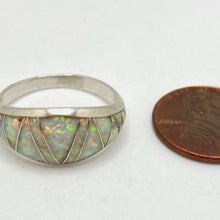 Load image into Gallery viewer, Sterling Silver w/ White Opal Inlay Ring size 8.5 signed RM Robert Mayes Navajo
