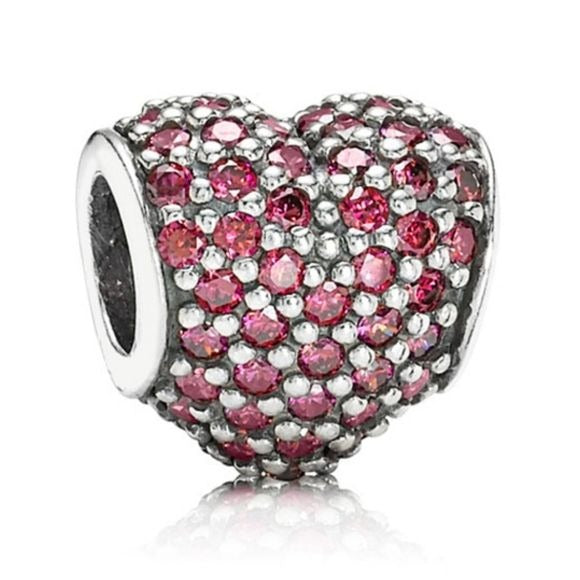 Pandora Retired Sterling Silver Pave Heart Bead with Red Zirconia - 791052CZR