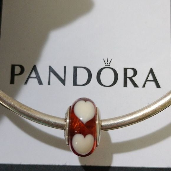 Pandora Amber with Beige Hearts Charm Retired Murano Glass Bead 790662